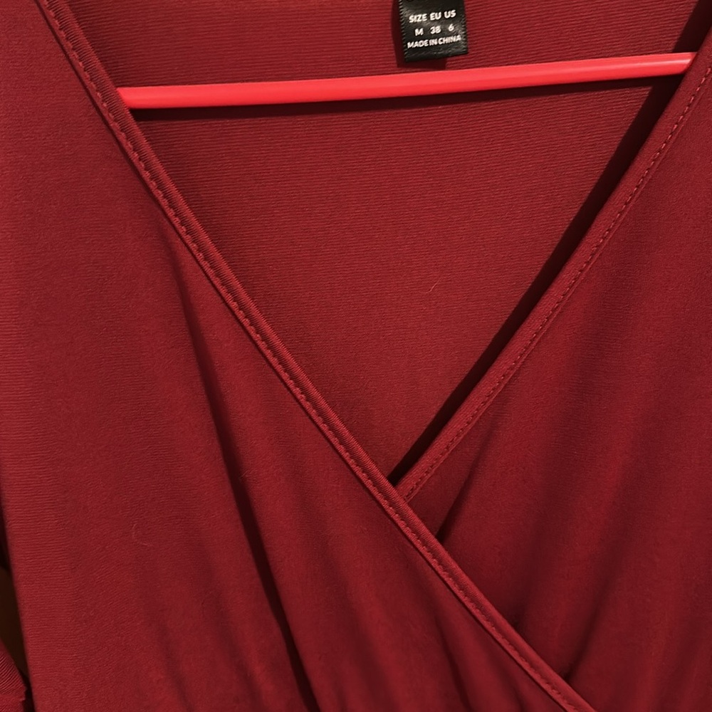 SHEIN Mesh Sleeve Knee Length Dress - Burgundy - Picture 5 of 9